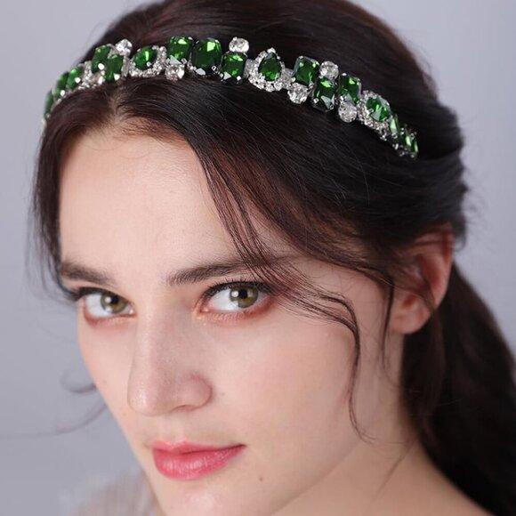 Bridal Rhinestone Headband Green Crystal Hair Hoop Wedding Party Accessory main image 5